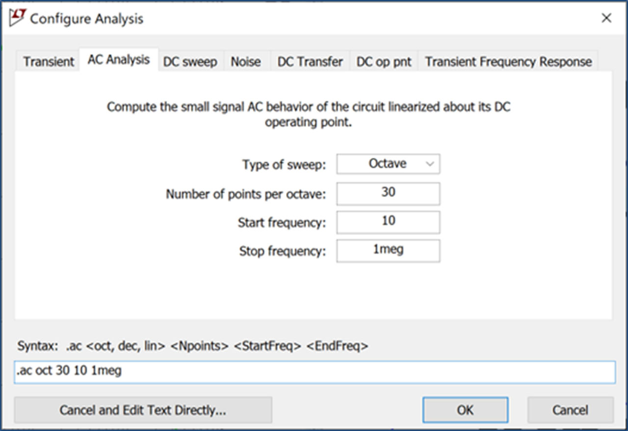 图2 交流分析设置