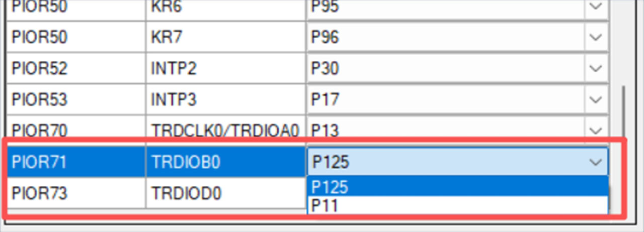 图6 PIOR71 TRDIOB0 功能的 portsetting