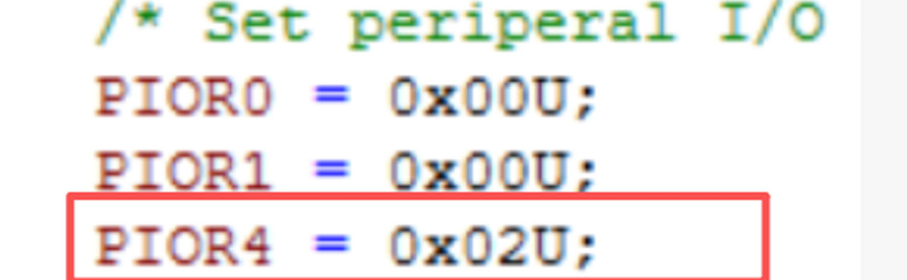 图8 PIOR4 寄存器设定代码行 (修改前)