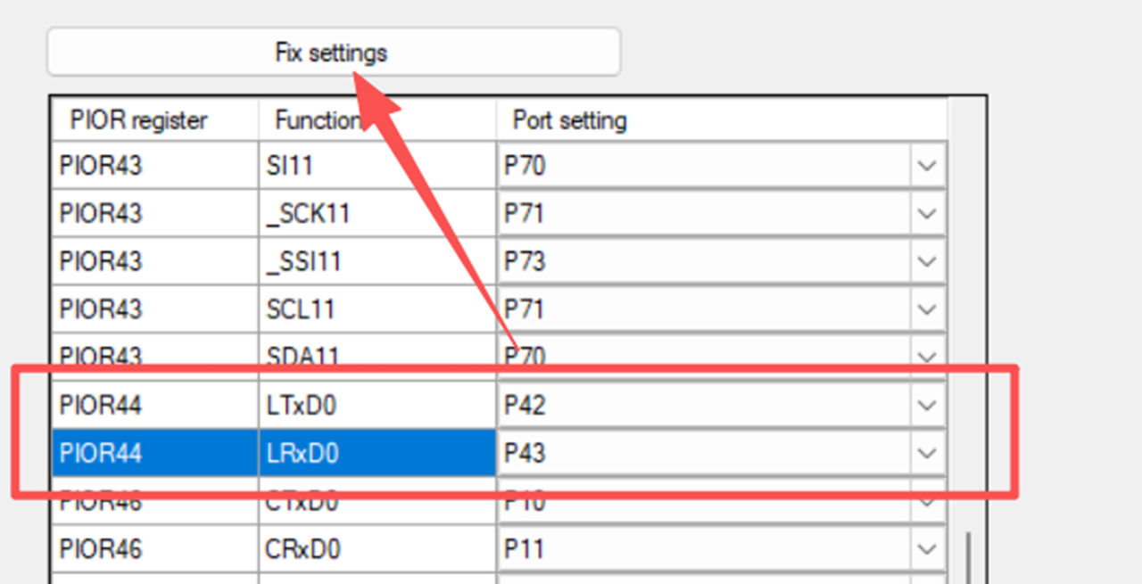 圖5 修正後的引腳分配介面 (LIN 功能映射至 P42/P43)