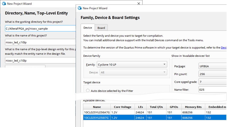 图2 Directory, Name, Top-Level Entity (New Project Wizard)