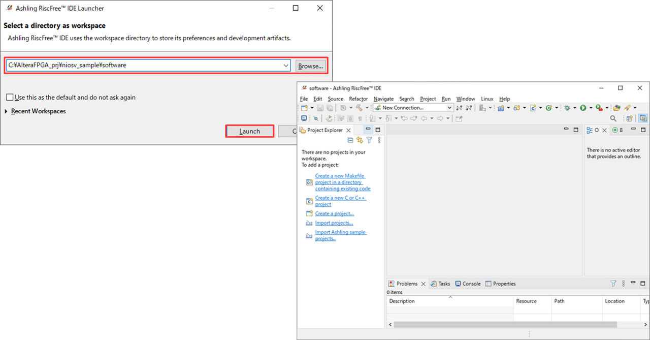 图5 Workspace Launcher / RiscFree IDE